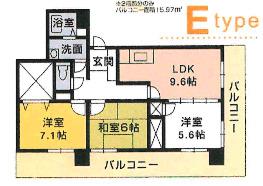 太鼓新苑(3LDK/6階)の間取り写真