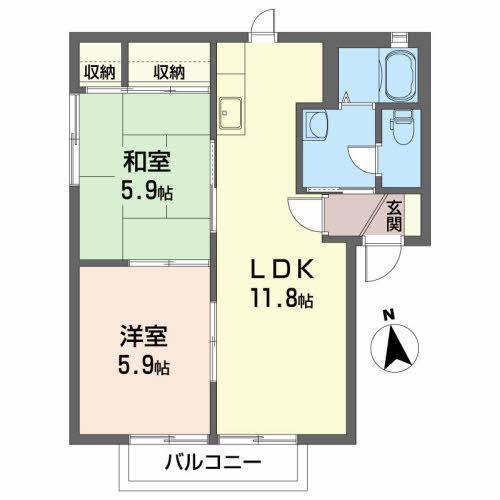 エヴァーグリーンC(2LDK/2階)の間取り写真