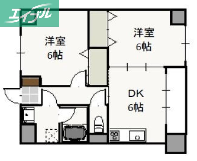 ウッドコート医大南(2DK/3階)の間取り写真