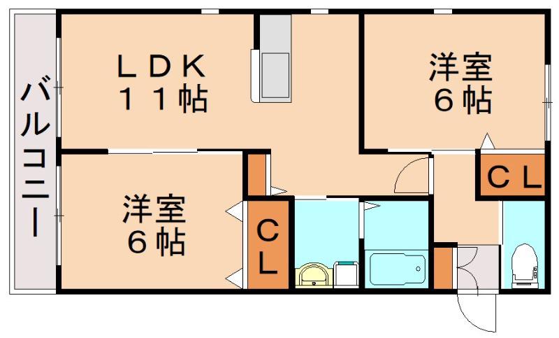 リバティーハウスII(2LDK/1階)の間取り写真