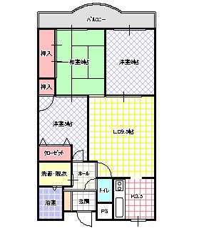 マンション新屋(3LDK/3階)の間取り写真