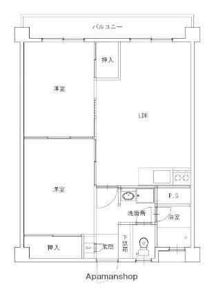 金定ビル(2LDK/4階)の間取り写真