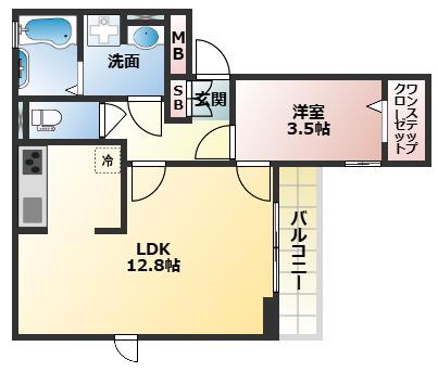 LA MAISON VERTE 西田辺(1LDK/1階)の間取り写真