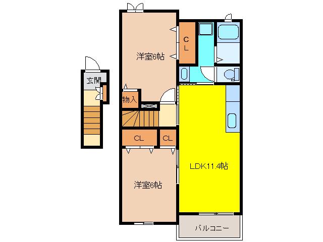 レインボーI(2LDK/2階)の間取り写真