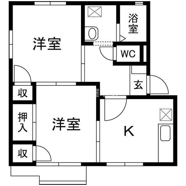 アーバンハイツ A棟(2DK/1階)の間取り写真