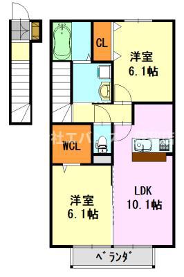 ピーノフォーリア 弐番館(2LDK/2階)の間取り写真