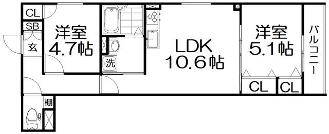 ラモーナ出口(2LDK/2階)の間取り写真