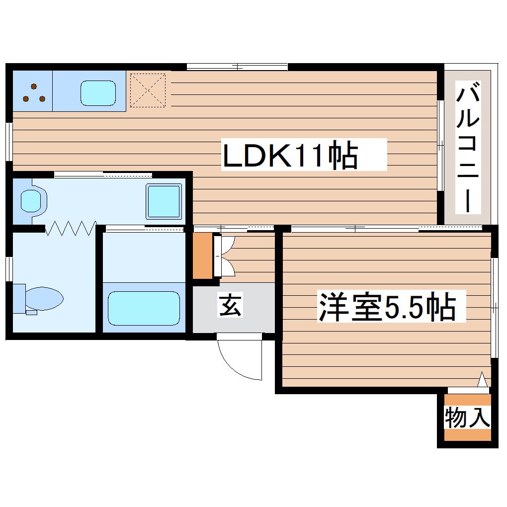 フルール仙台南(1LDK/2階)の間取り写真