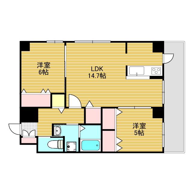 ウインズコート新北野(2LDK/4階)の間取り写真