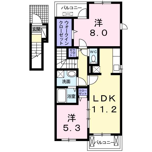 カーサ・フィオーレC(2LDK/2階)の間取り写真