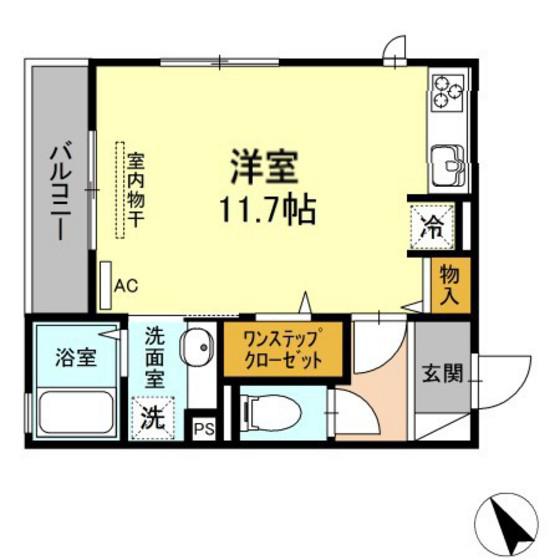 D-ROOM花梨D棟(ワンルーム/3階)の間取り写真