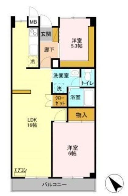 シャインクロコ(2LDK/2階)の間取り写真