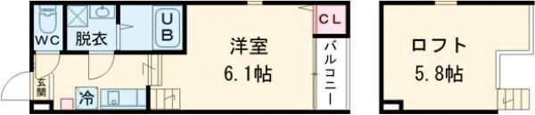 ハーモニーテラス深草東伊達町II(ワンルーム/1階)の間取り写真