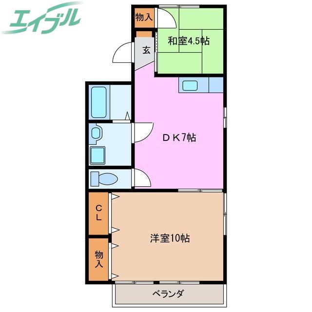 ニューホワイトシャイン A棟(2DK/1階)の間取り写真