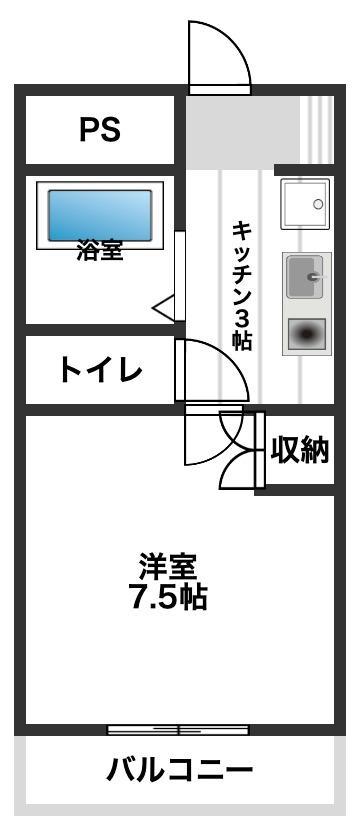 エメローズ鷹取(1K/2階)の間取り写真