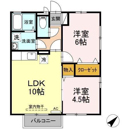 チェリーバレー(2LDK/2階)の間取り写真