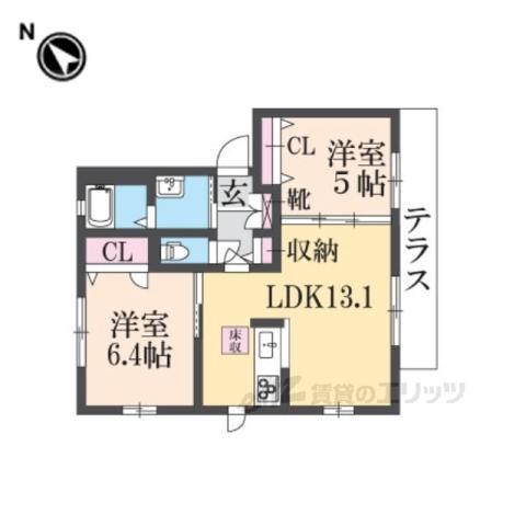 ベラシェーナB棟(2LDK/1階)の間取り写真