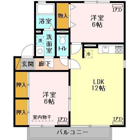 ハイカムール並木(2LDK/1階)の間取り写真