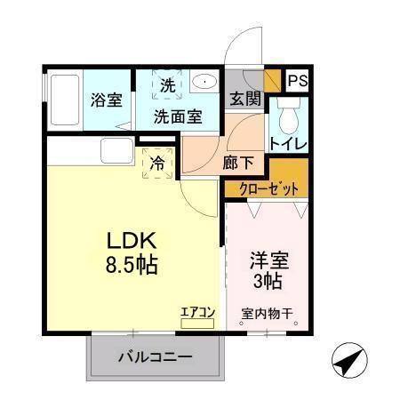 ボナールD(1LDK/2階)の間取り写真