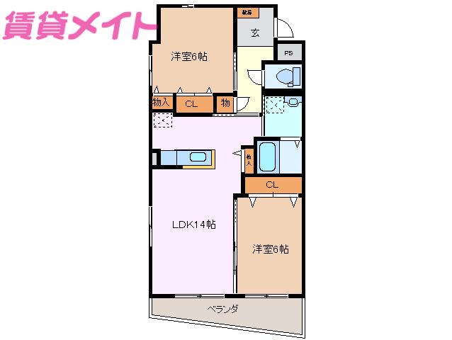 ノーティー(2LDK/2階)の間取り写真