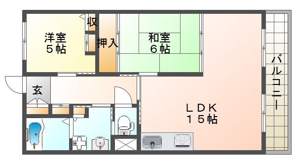 県住南多聞台第6(2LDK/1階)の間取り写真