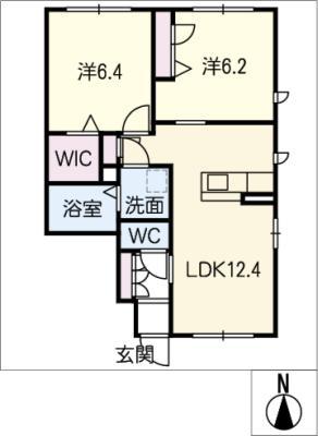 ドルフ山の手(2LDK/1階)の間取り写真