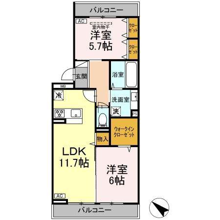 CRESCENTE経堂 弐番館(2LDK/2階)の間取り写真