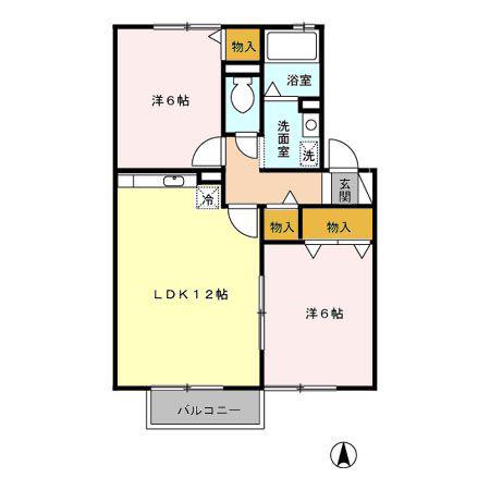ウィルコートA・B(2LDK/2階)の間取り写真