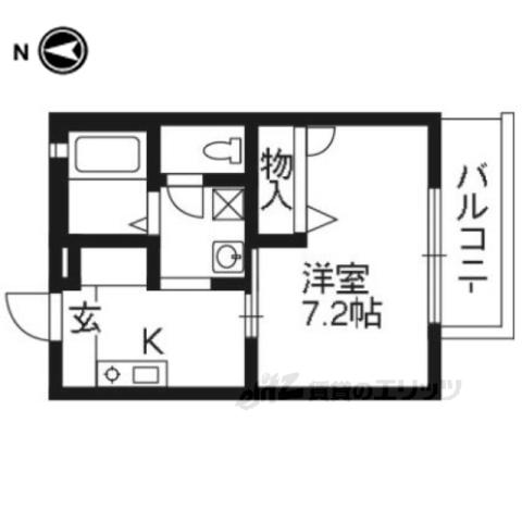 ラフィネ北白川Ⅱ(1K/2階)の間取り写真