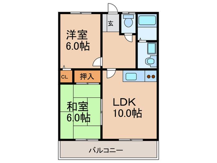 メイゾーン霞ヶ丘F棟(2LDK/1階)の間取り写真