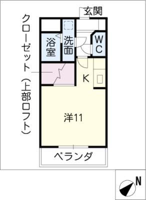 プランドール・アイ(ワンルーム/2階)の間取り写真