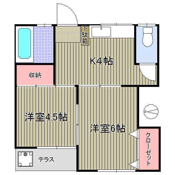 サンマイトD(2K/1階)の間取り写真