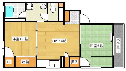 セシカ皆実(2DK/3階)の間取り写真