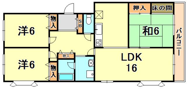 ハイツ仏天垣(3LDK/3階)の間取り写真