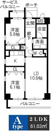 バルカポンテ(2LDK/3階)の間取り写真