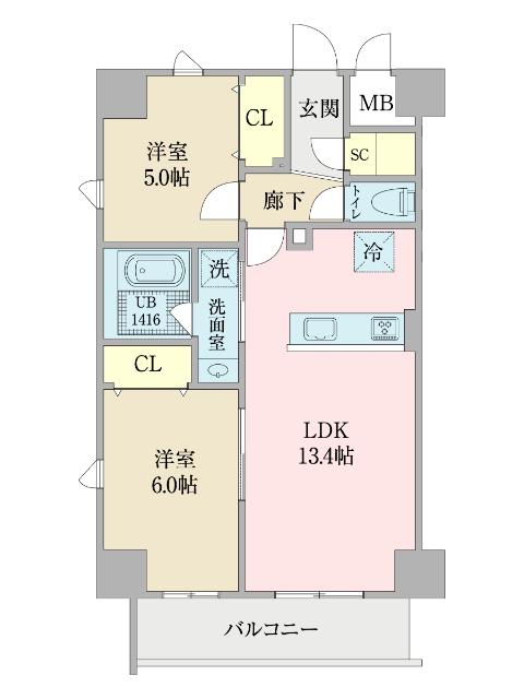 プロシード白壁(2LDK/7階)の間取り写真
