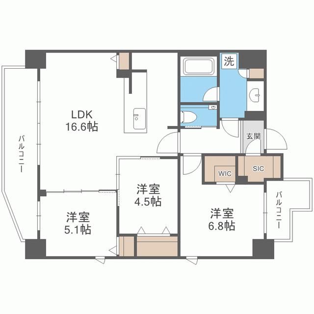 S-RESIDENCE藤崎BALM(3LDK/4階)の間取り写真