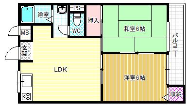 杉本マンションA棟(2LDK/2階)の間取り写真