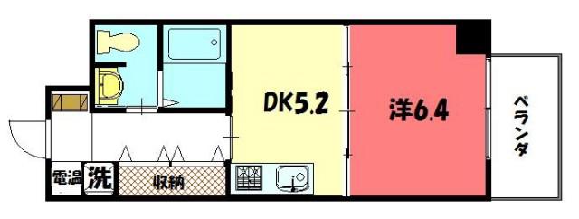 ファーイースト白川通(1DK/2階)の間取り写真