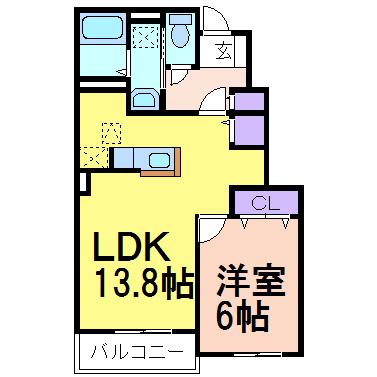 エレガンス B(1LDK/1階)の間取り写真