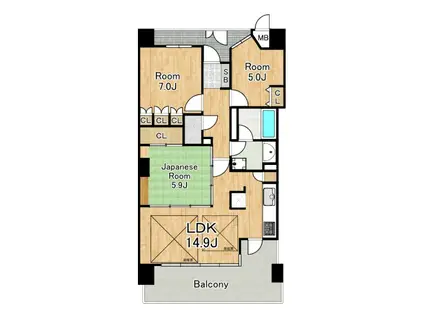 ユニハイム与力町公園(3LDK/14階)の間取り写真