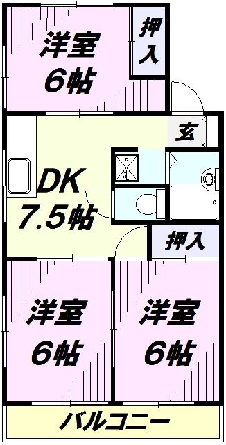 ハイツ奥州道(3DK/2階)の間取り写真