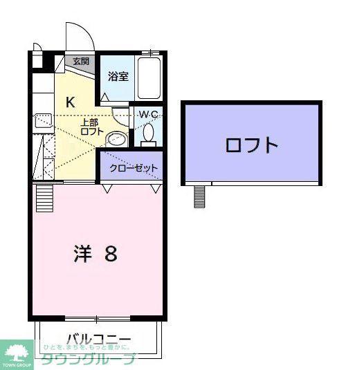 サンハイツ長者ヶ台B(1K/2階)の間取り写真