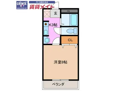 イーグルプレイス(1K/3階)の間取り写真