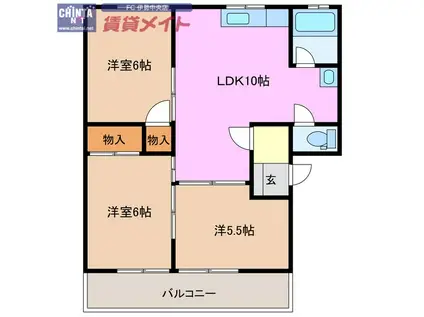 ウエストリバー(3LDK/3階)の間取り写真