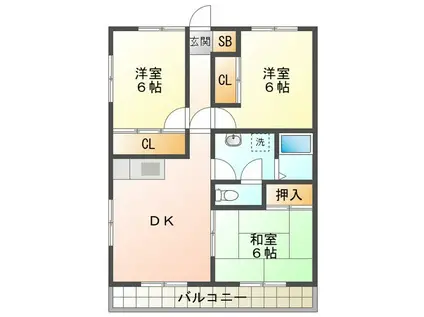 貸マンション(3DK/2階)の間取り写真