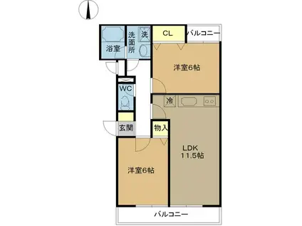 オーク高台(2LDK/2階)の間取り写真