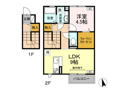 ファミィーユKII(1LDK/2階)の間取り写真