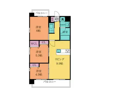コンダクトレジデンスSHIMOJONO(3LDK/6階)の間取り写真