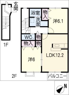 ロイヤルパ-ク岬(2LDK/2階)の間取り写真